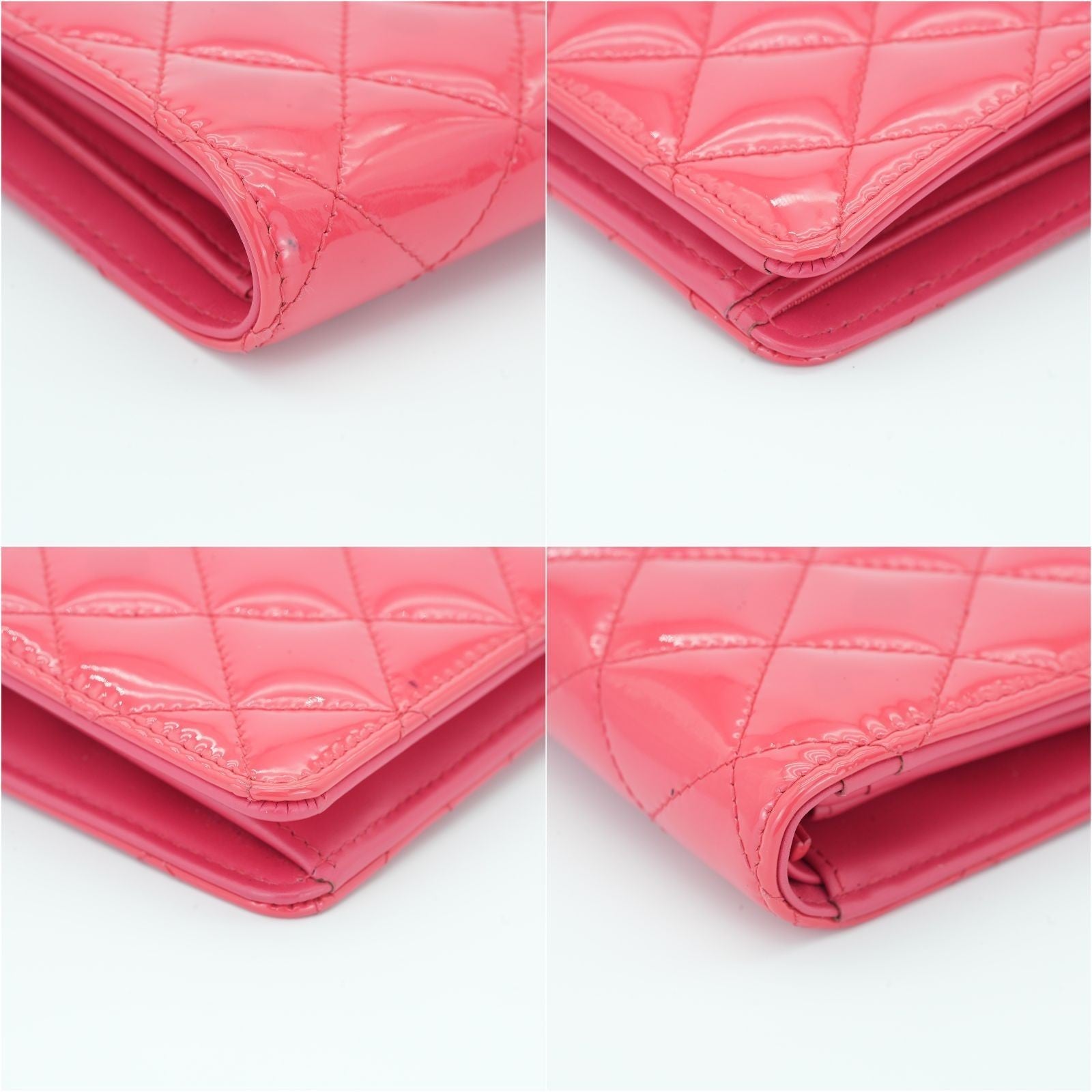 CHANEL Matelasse Long Wallet Enamel Pink Women's