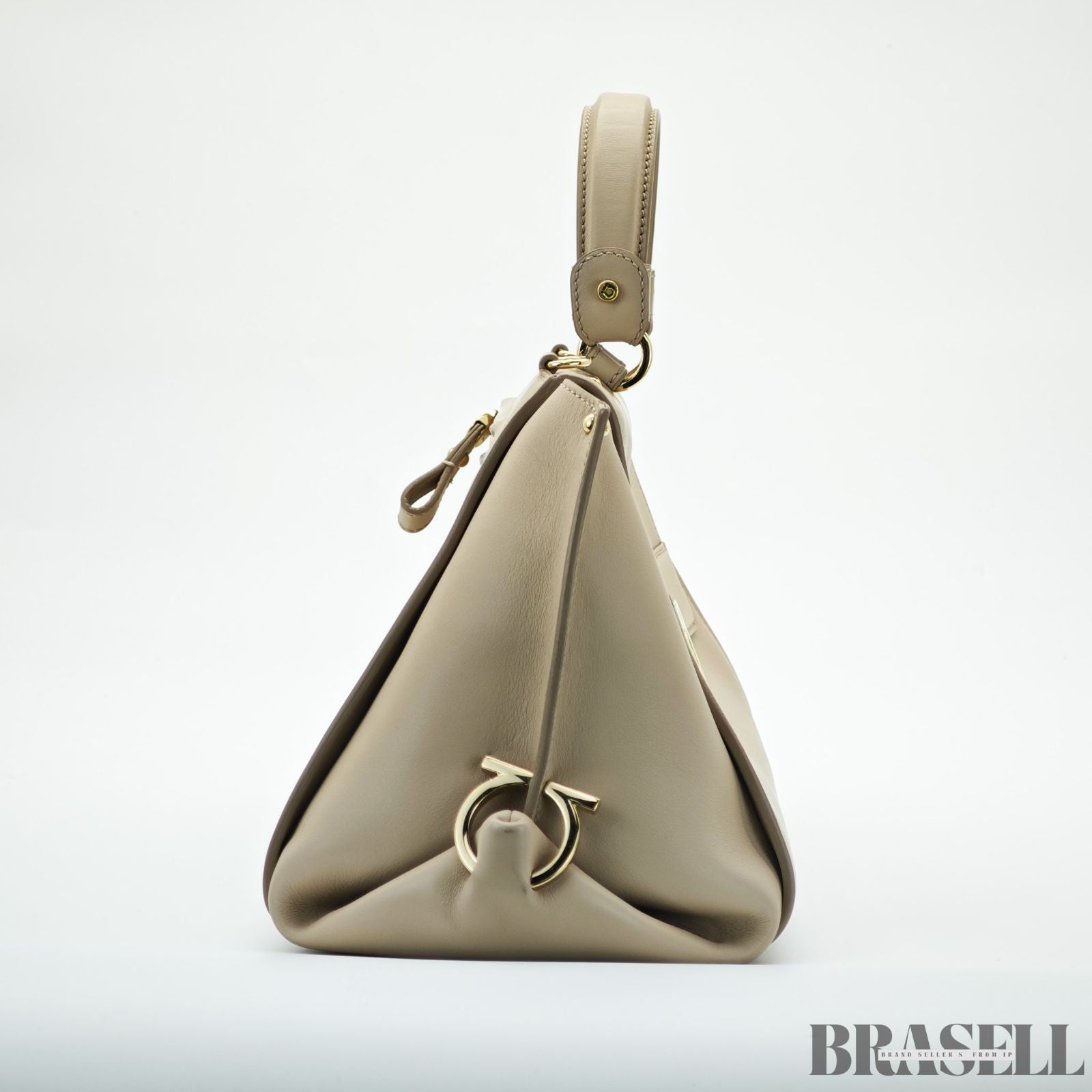 Ferragamo Gancini 2-Way Bag Shoulder Bag Handbag Beige Women’s