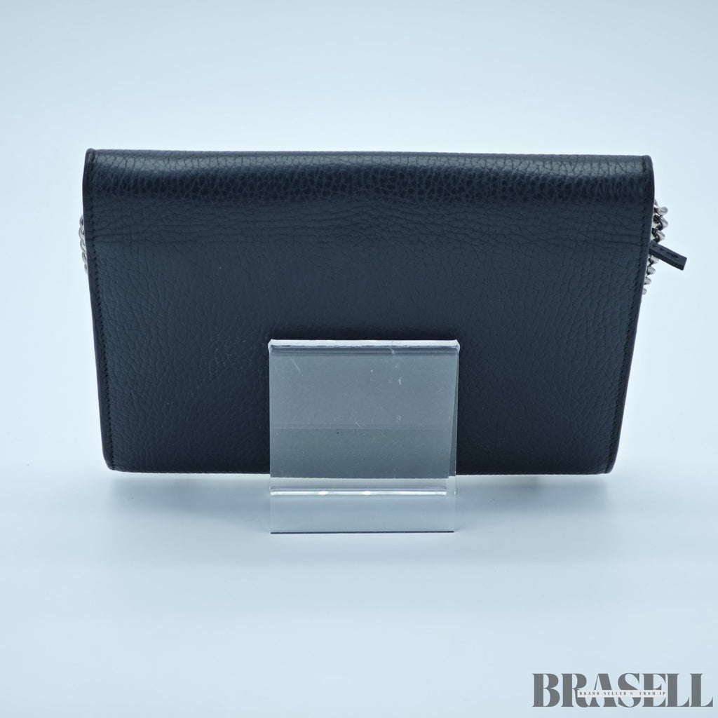 GUCCI Dionysus Tiger Head Chain Wallet 401231 Leather Black