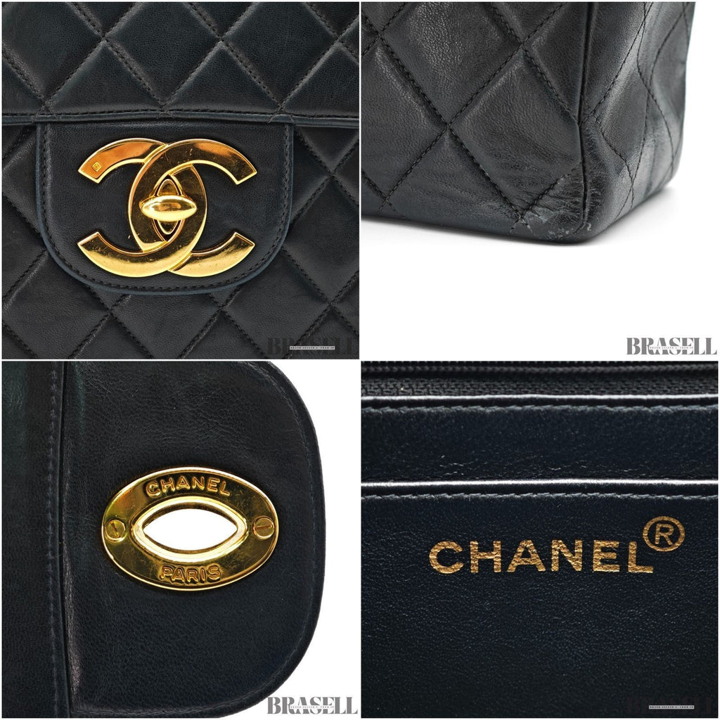 CHANEL Matelasse Lambskin Maxi Jumbo Classic Flap Bag Black Quilted Shoulder Bag
