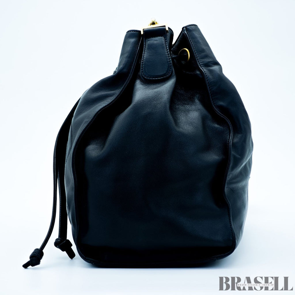 Chanel Drawstring Lambskin Coco Mark Chain Shoulder Bag Black Women w/Dust Bag