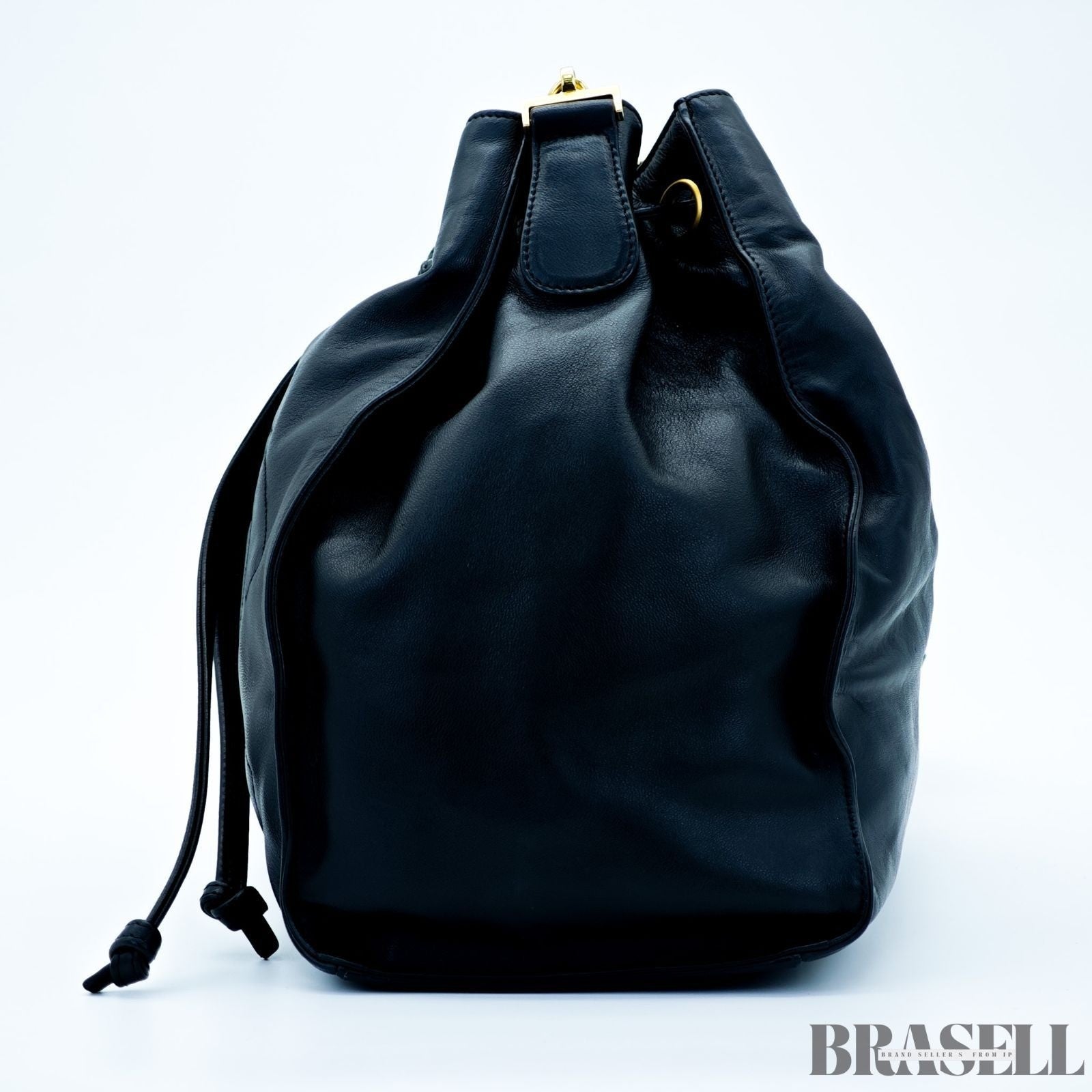 Chanel Drawstring Lambskin Coco Mark Chain Shoulder Bag Black Women w/Dust Bag