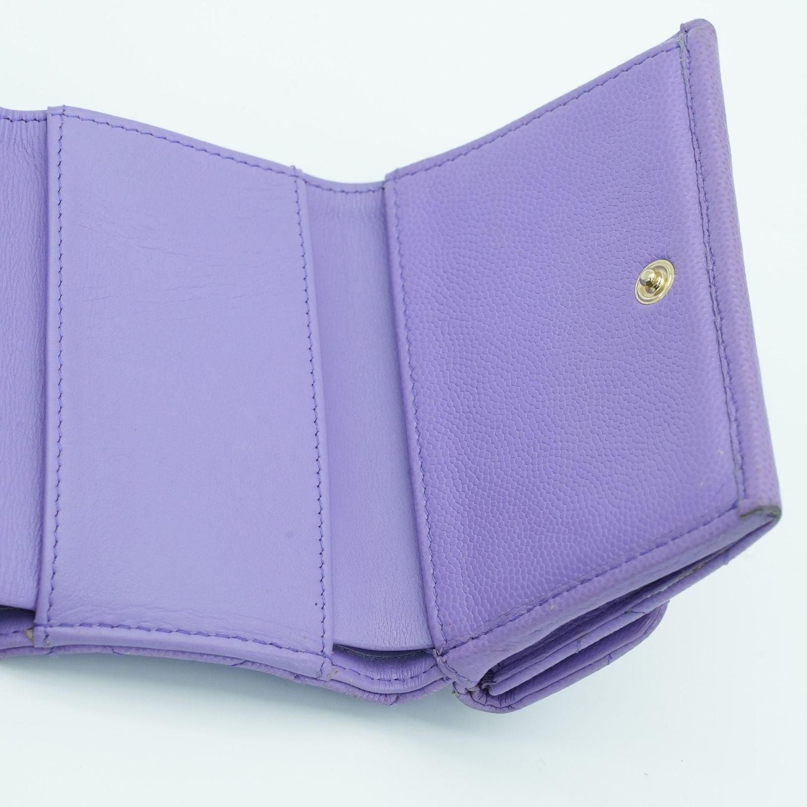 CHANEL Matelassé Bifold Wallet Compact Purple Women's