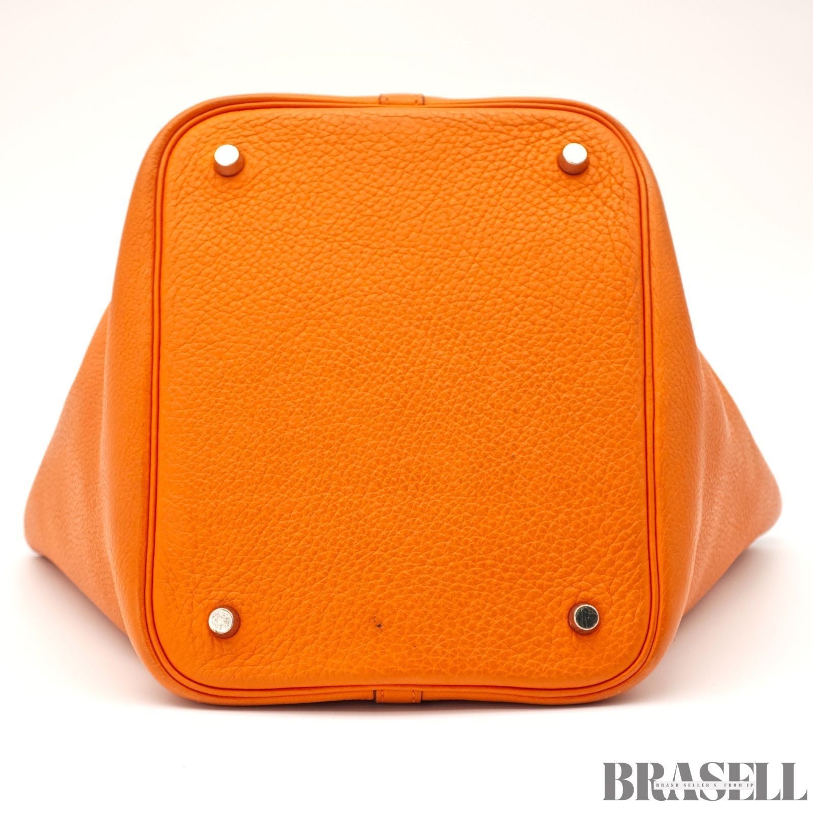 HERMES Picotin Lock MM Tote Bucket Bag Handbag Leather Orange Taurillon Clemence