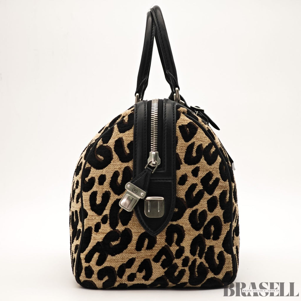 Louis Vuitton Leopard Speedy M97396 Handbag Mini Boston Bag Black Beige