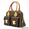 Louis Vuitton Manhattan PM M40026 Monogram Canvas Handbag Bag Pockets Brown