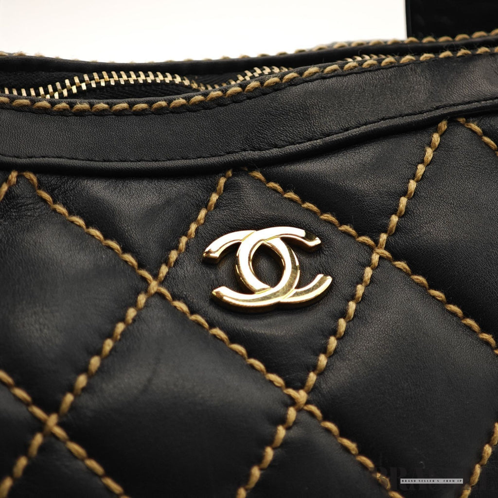 CHANEL Wild Stitch Tote Bag A14693 Black Leather Large Women's Warranty Card
