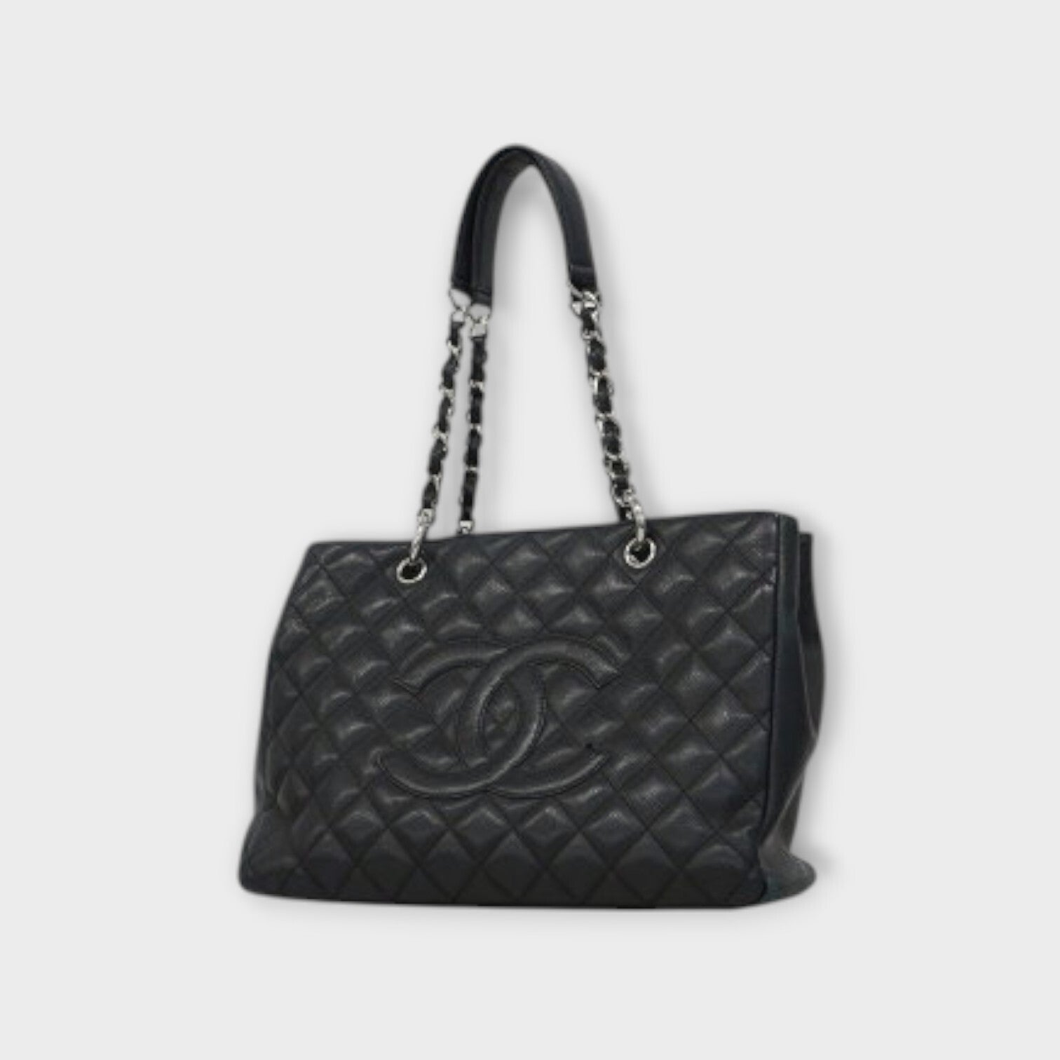 CHANEL Tote bag matrasse caviar skin black silver hardware chain