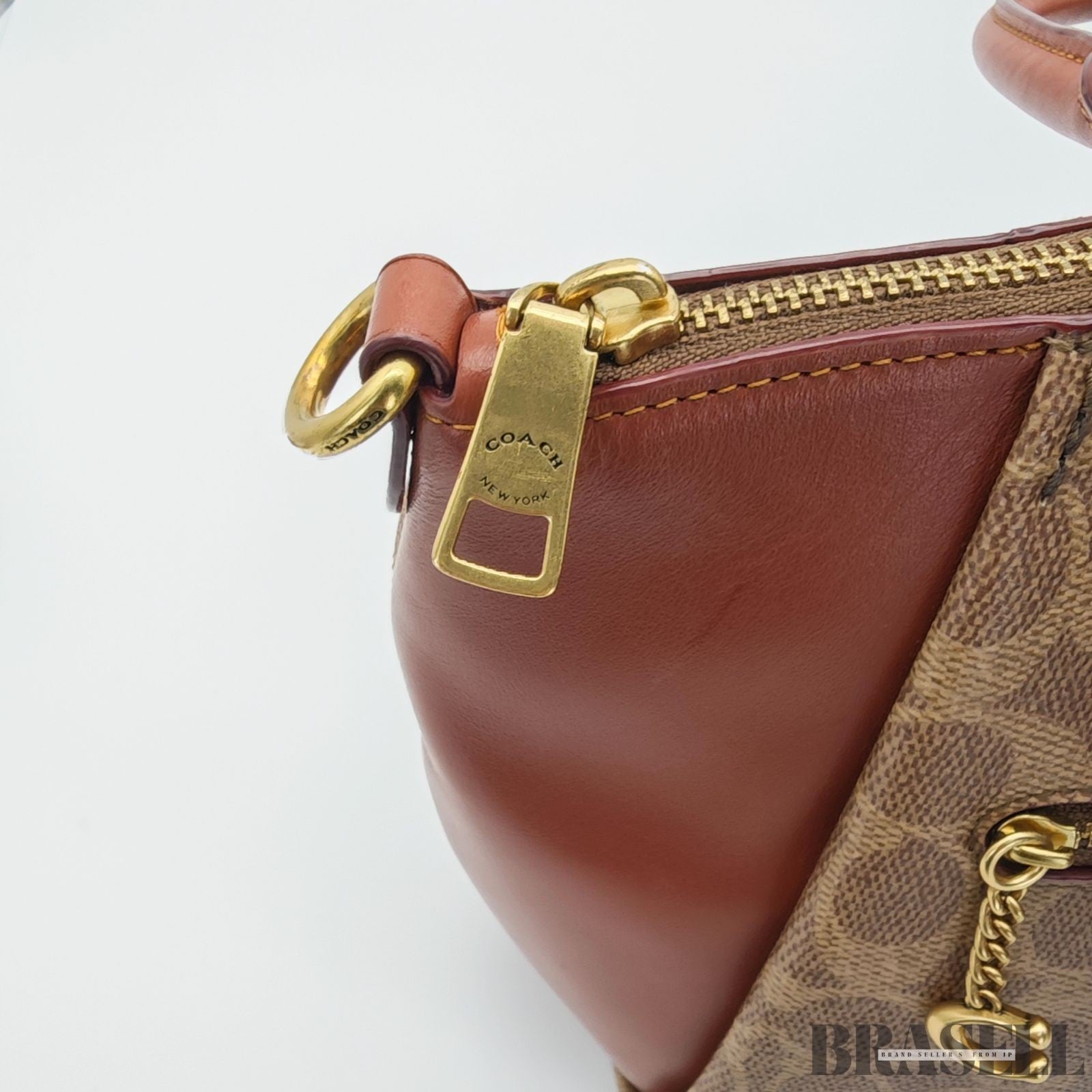 COACH Ellis Satchel Signature 796364 2-Way Tote Bag Shoulder Bag Brick Red Beige