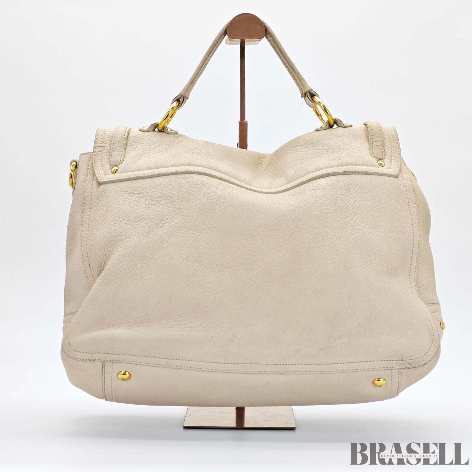 Miu Miu 2-Way Leather Tote Bag/Shoulder Bag Flap White Women's