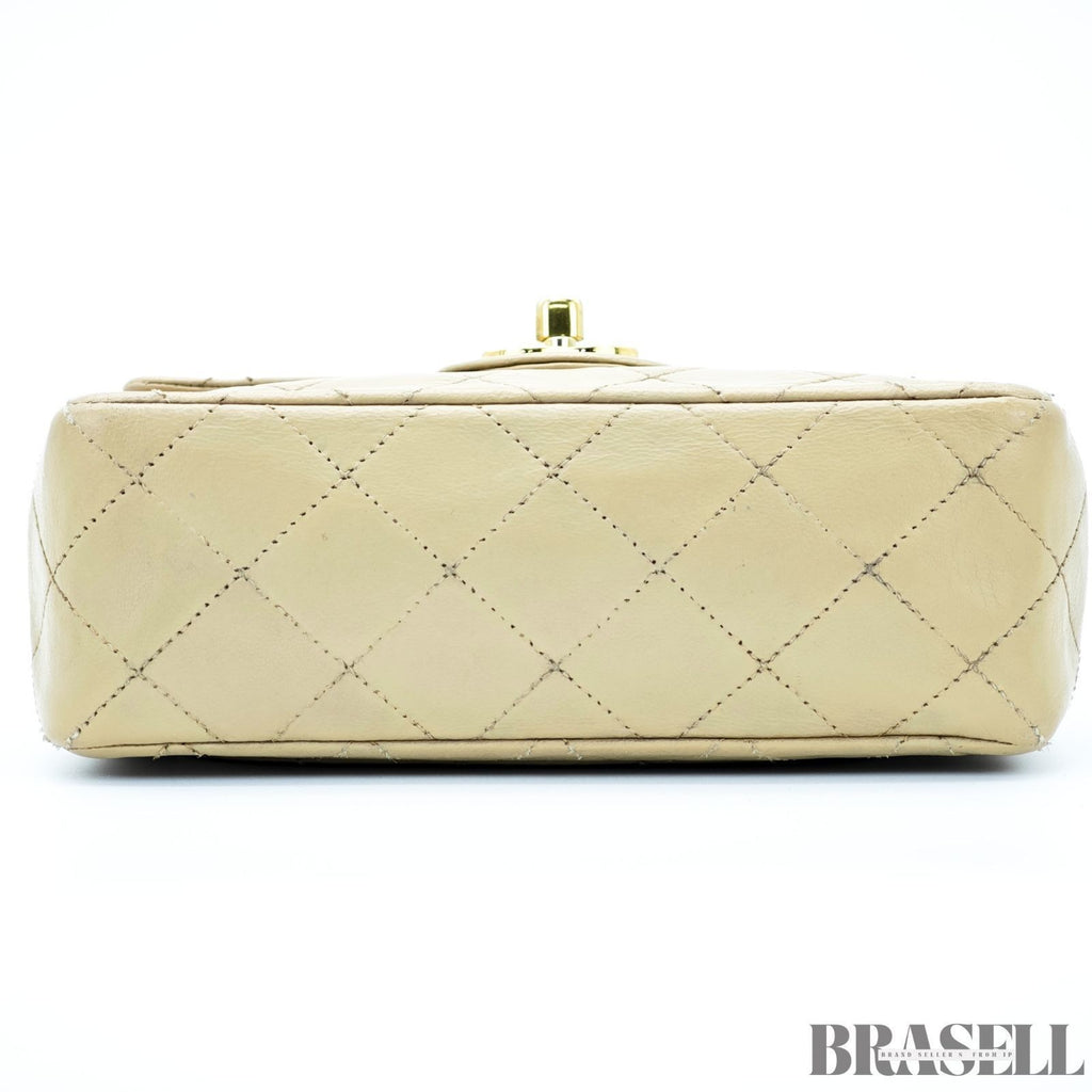 Chanel Mini Matelassé Shoulder Bag Lambskin Flap Compact Beige Women