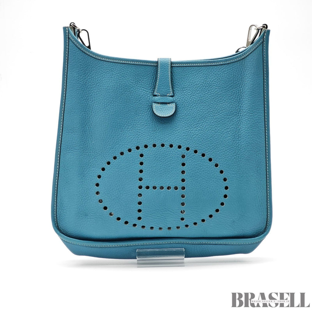 HERMES Evelyn GM 1 Punching H Logo Shoulder Bag Taurillon Clemence Blue Jean