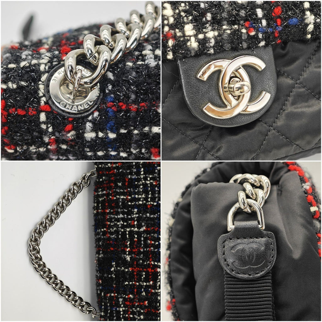 CHANEL Tweed Nylon Chain Shoulder Matelassé Handbag Black Women’s
