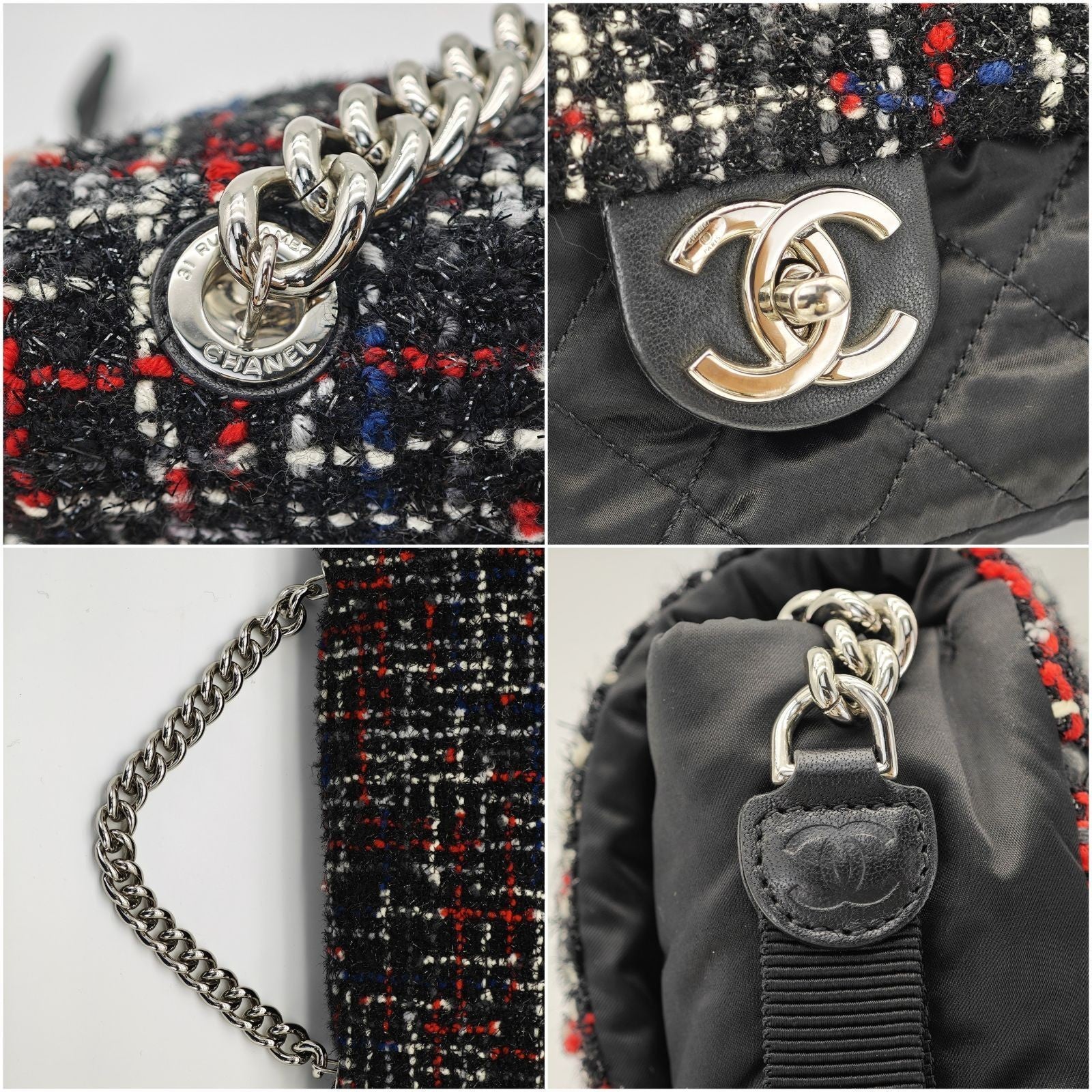 CHANEL Tweed Nylon Chain Shoulder Matelassé Handbag Black Women’s