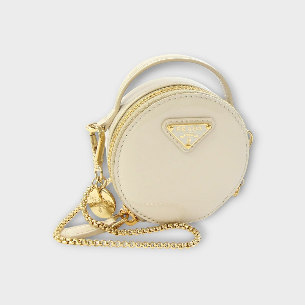 Prada 2WAY Chain Shoulder Bag 1NR023 Ivory Patent Leather Mini Pouch 【A】