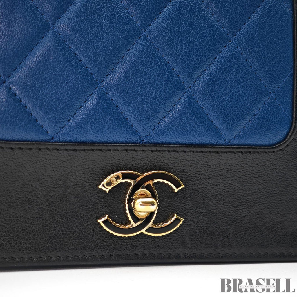CHANEL CC Chain Wallet Shoulder Bag Black Blue Women's with Guarantee Card