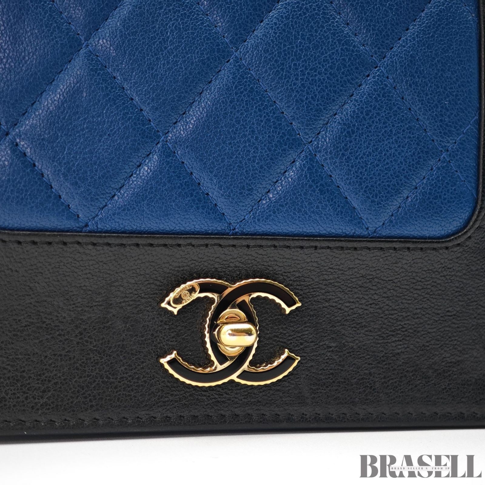 CHANEL CC Chain Wallet Shoulder Bag Black Blue Women's with Guarantee Card