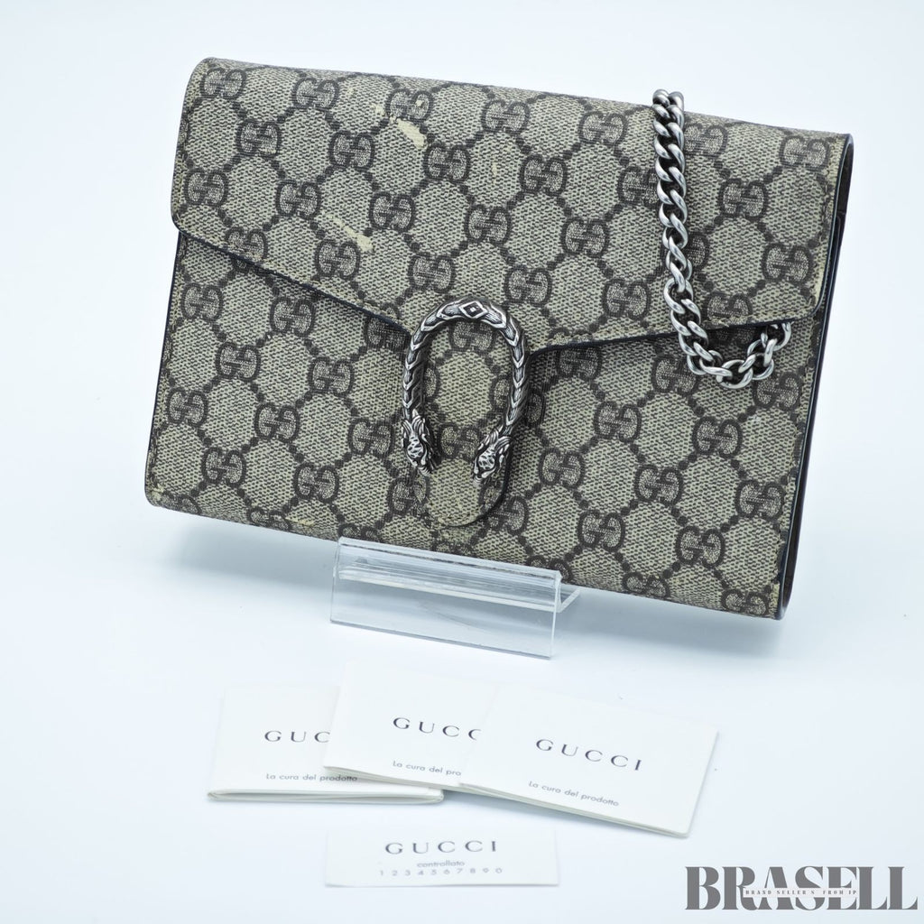 GUCCI Dionysus 476432 GG Supreme Beige Slim Shoulder Bag Silver Hardware Unisex