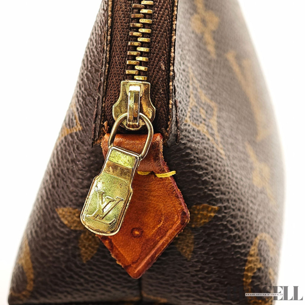 LOUIS VUITTON Logo Pochette Cosmetic PM Pouch Monogram Leather Brown M47515
