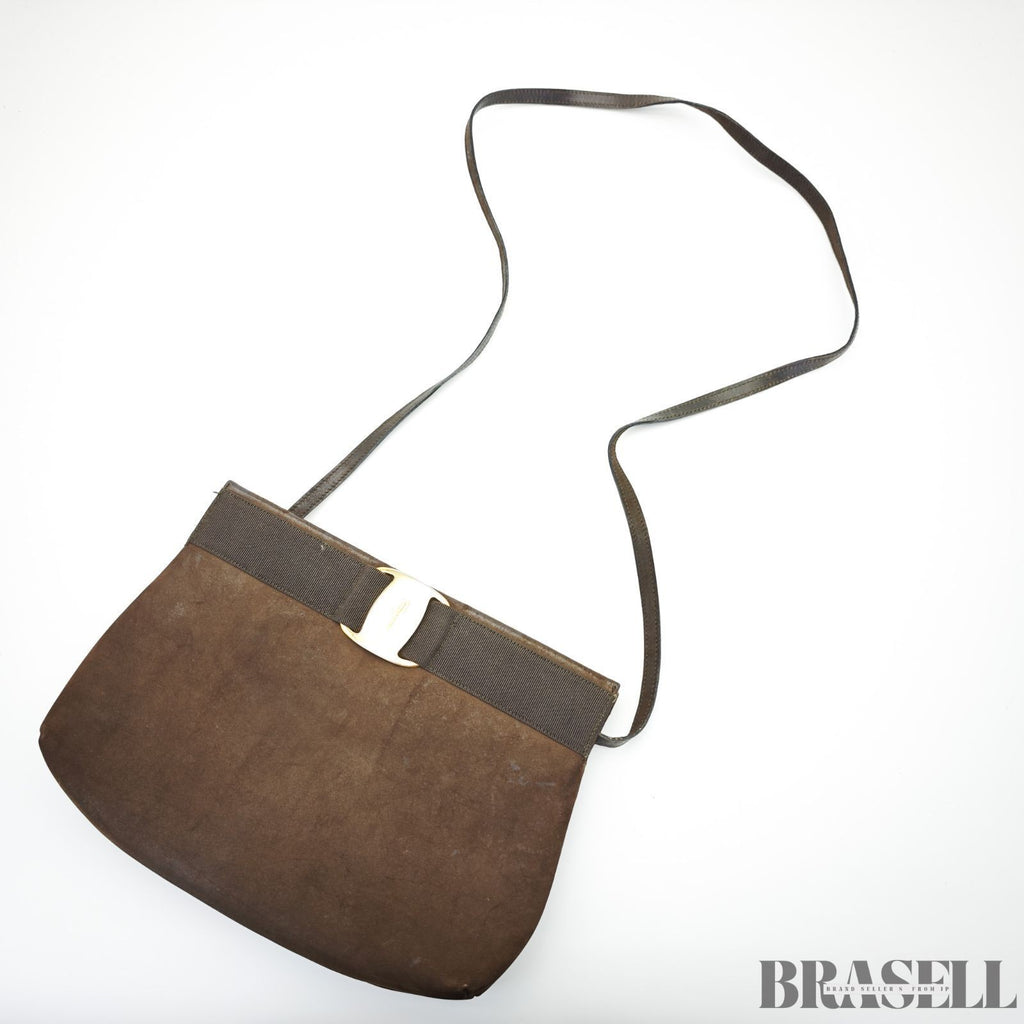 Salvatore Ferragamo Vara Bag Brown Suede Shoulder Bag