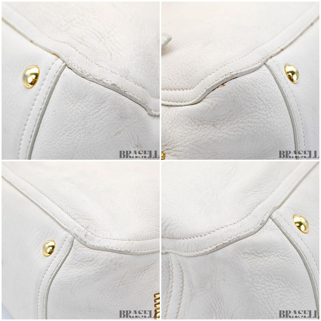 Miu Miu 2-Way Leather Tote Bag/Shoulder Bag Flap White Women's