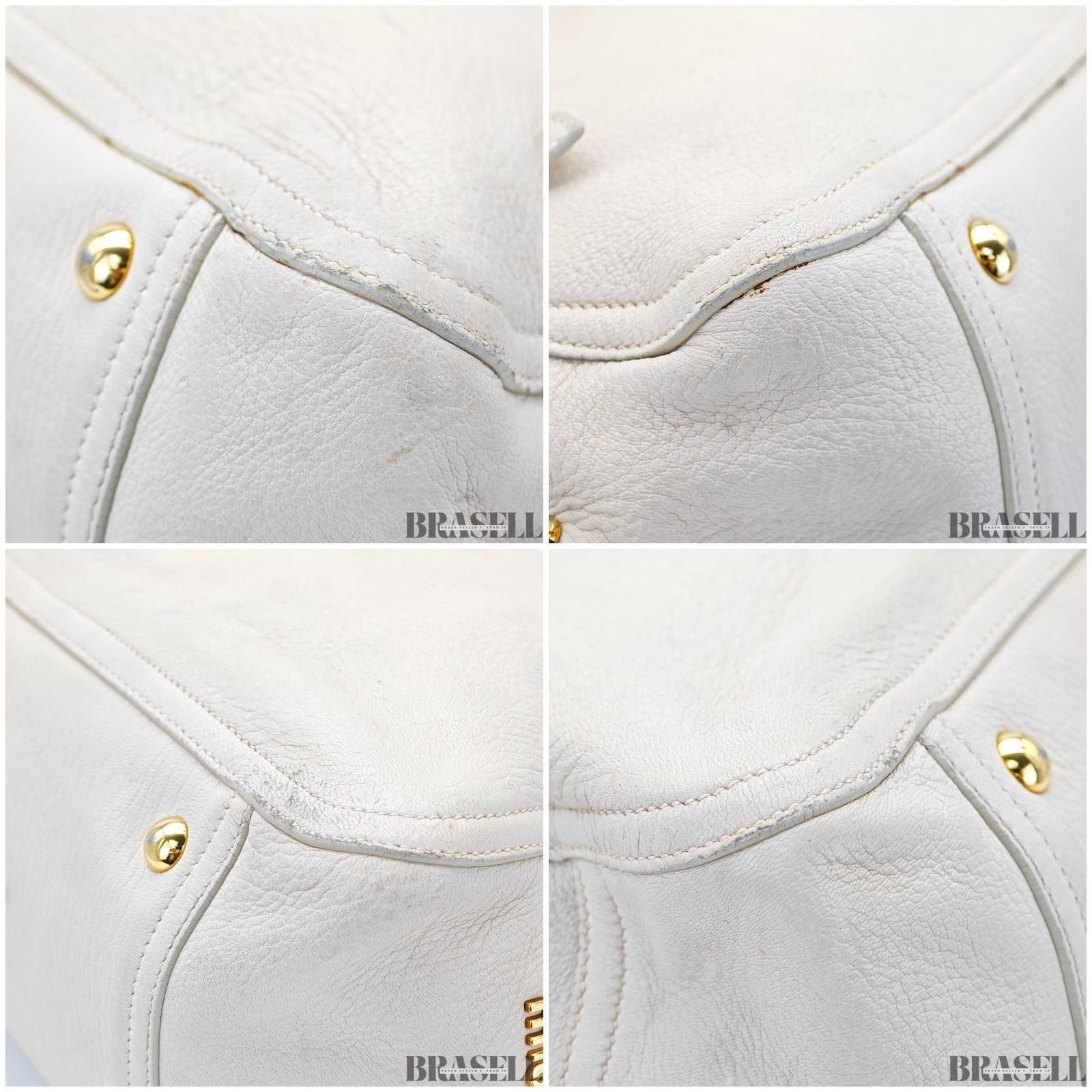 Miu Miu 2-Way Leather Tote Bag/Shoulder Bag Flap White Women's