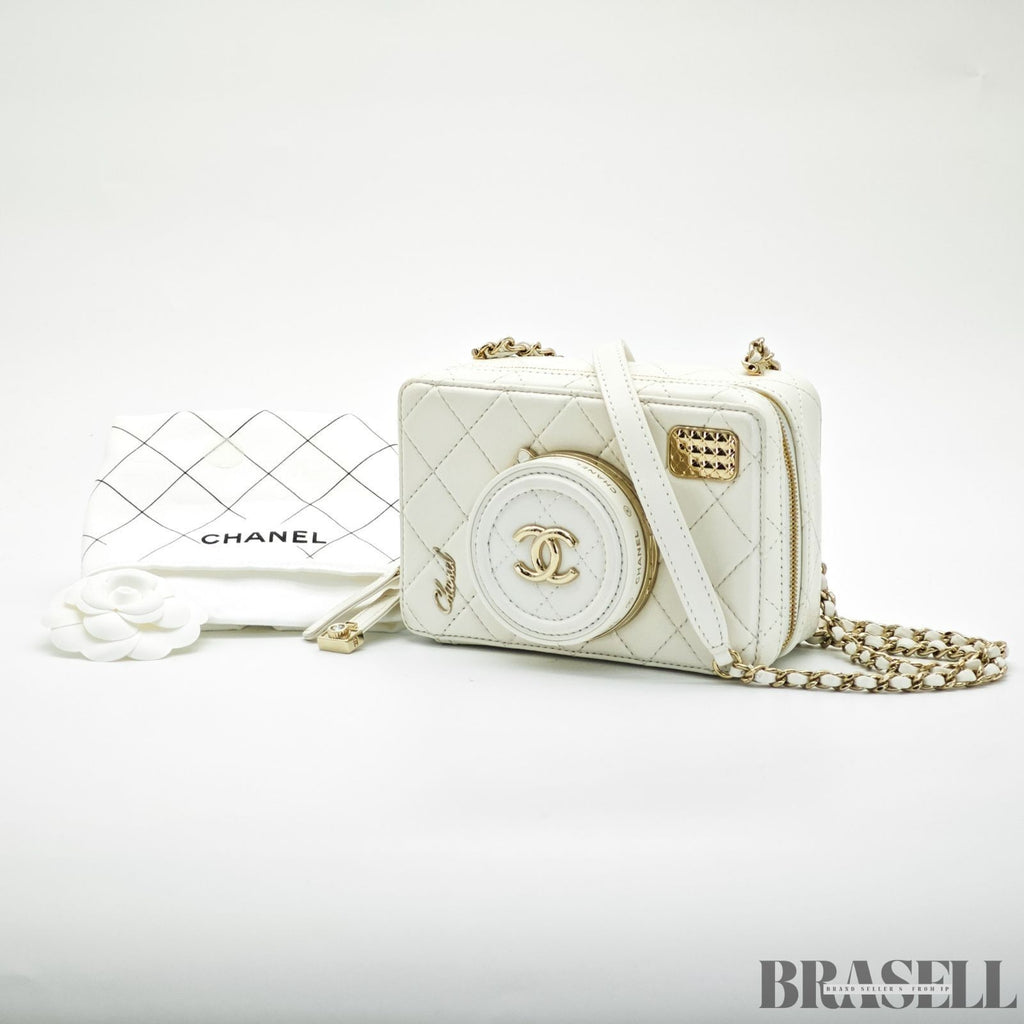 Chanel Matelassé Camera Bag AS4817 Shoulder Bag Compact With Mirror White