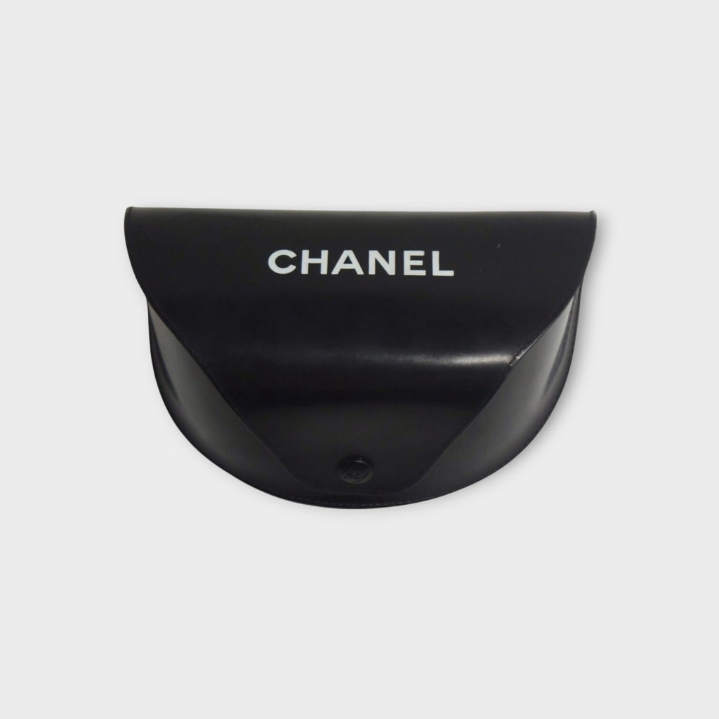 CHANEL Chain Sunglasses Coco Mark 0027 90 Leather Metal Black 【A】