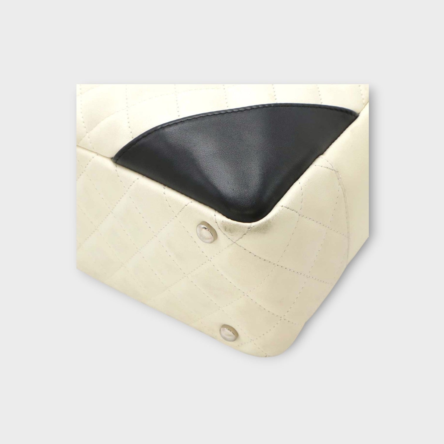 CHANEL Cambon Line Bowling Tote Bag Soft Calf White Black A25171 【B】