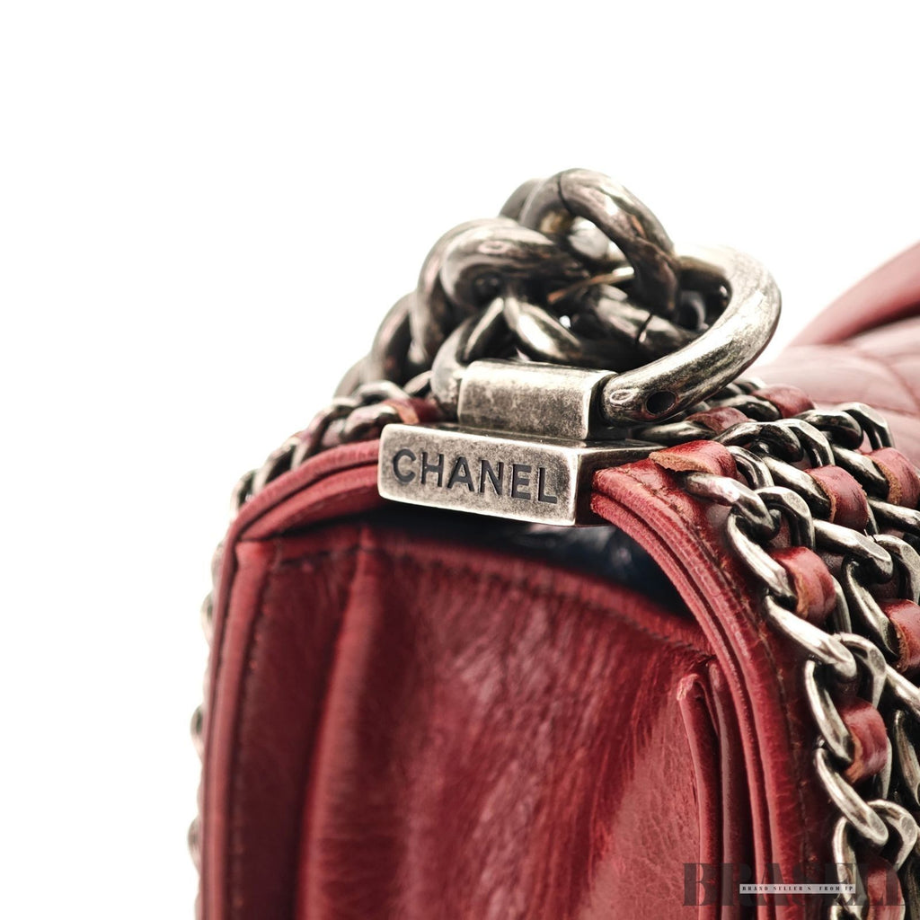 CHANEL Boy Chanel A67086 Flap Shoulder Bag Small Bordeaux Leather Women's