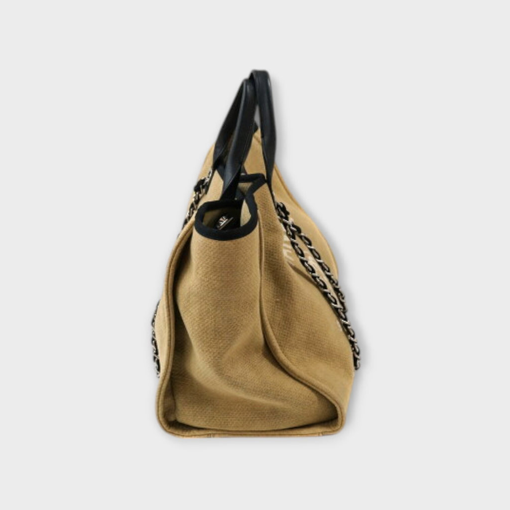 CHANEL Chanel Deauville GM Tote Chain Shoulder 2WAY Canvas Beige tote bag
