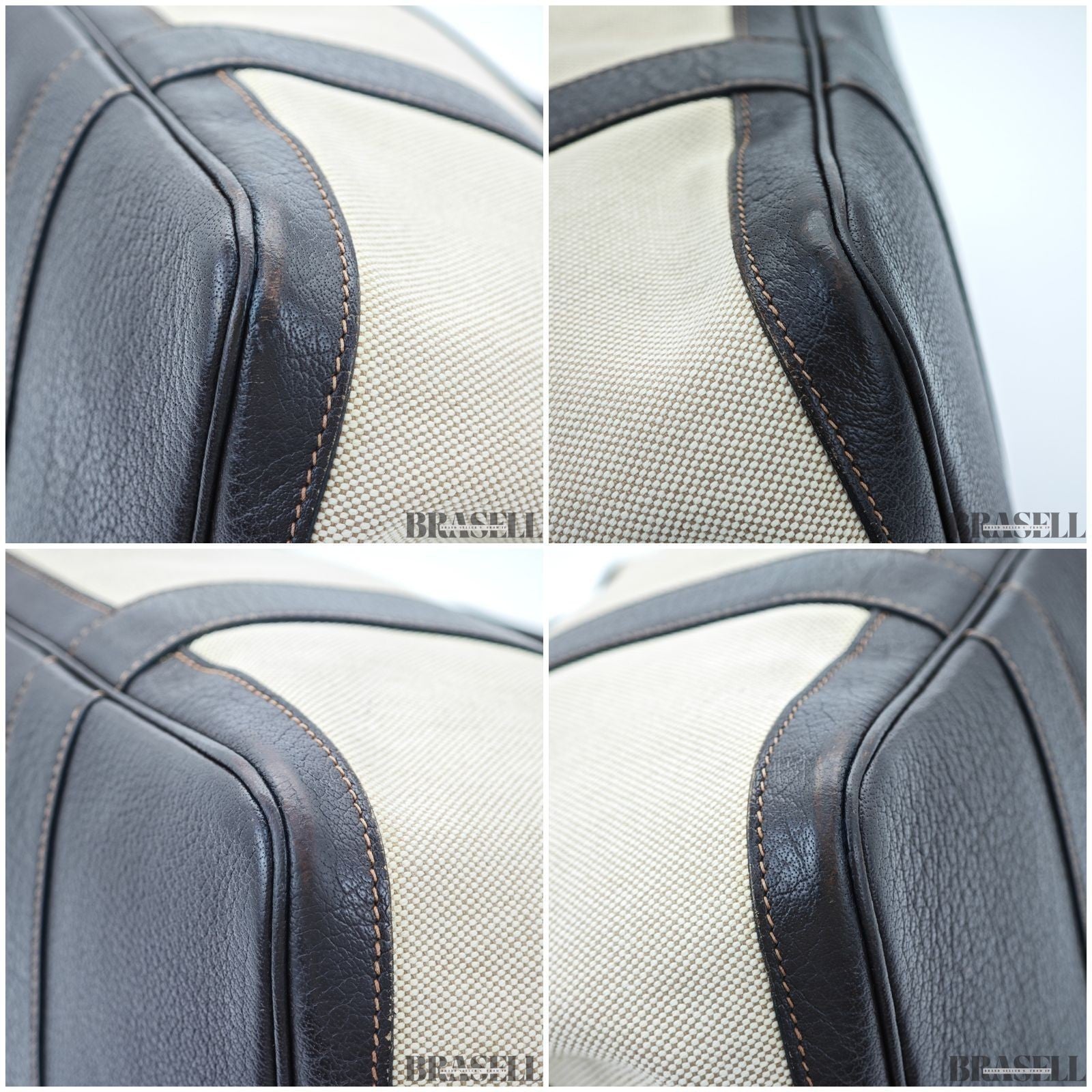Borsa tote HERMES Garden Party PM beige marrone scuro tela pelle donna