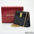 Salvatore Ferragamo Vara Ribbon 22-3054 Embossed Compact Shoulder Bag Black