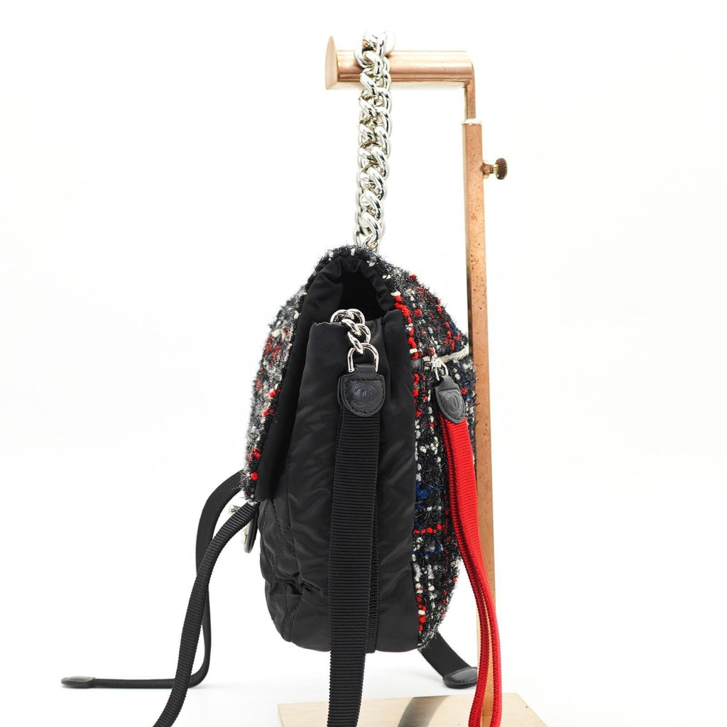 CHANEL Tweed Nylon Chain Shoulder Matelassé Handbag Black Women’s