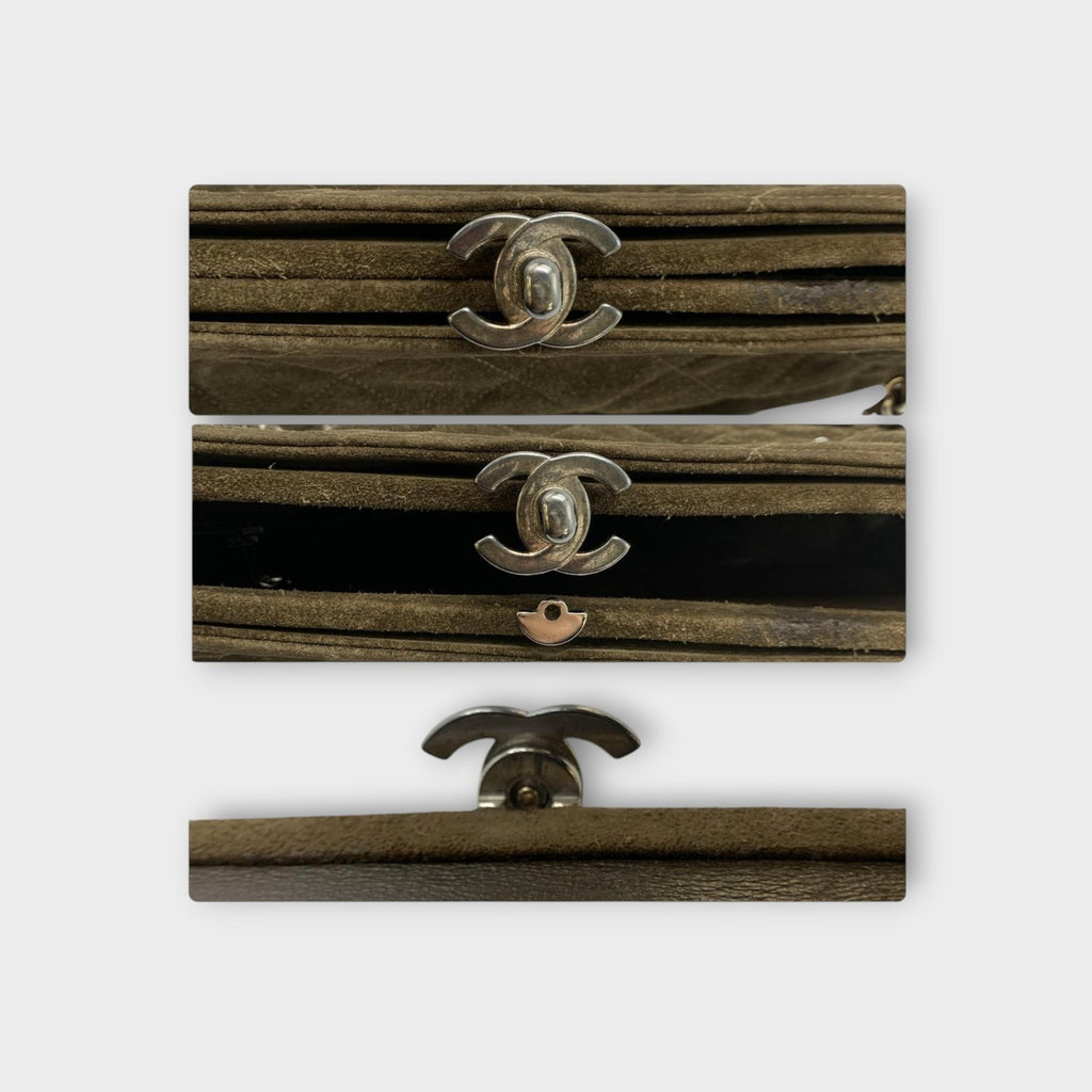 CHANEL Coco Mark Matelassé Suede Chain Shoulder Bag Brown Silver Hardware 【B】