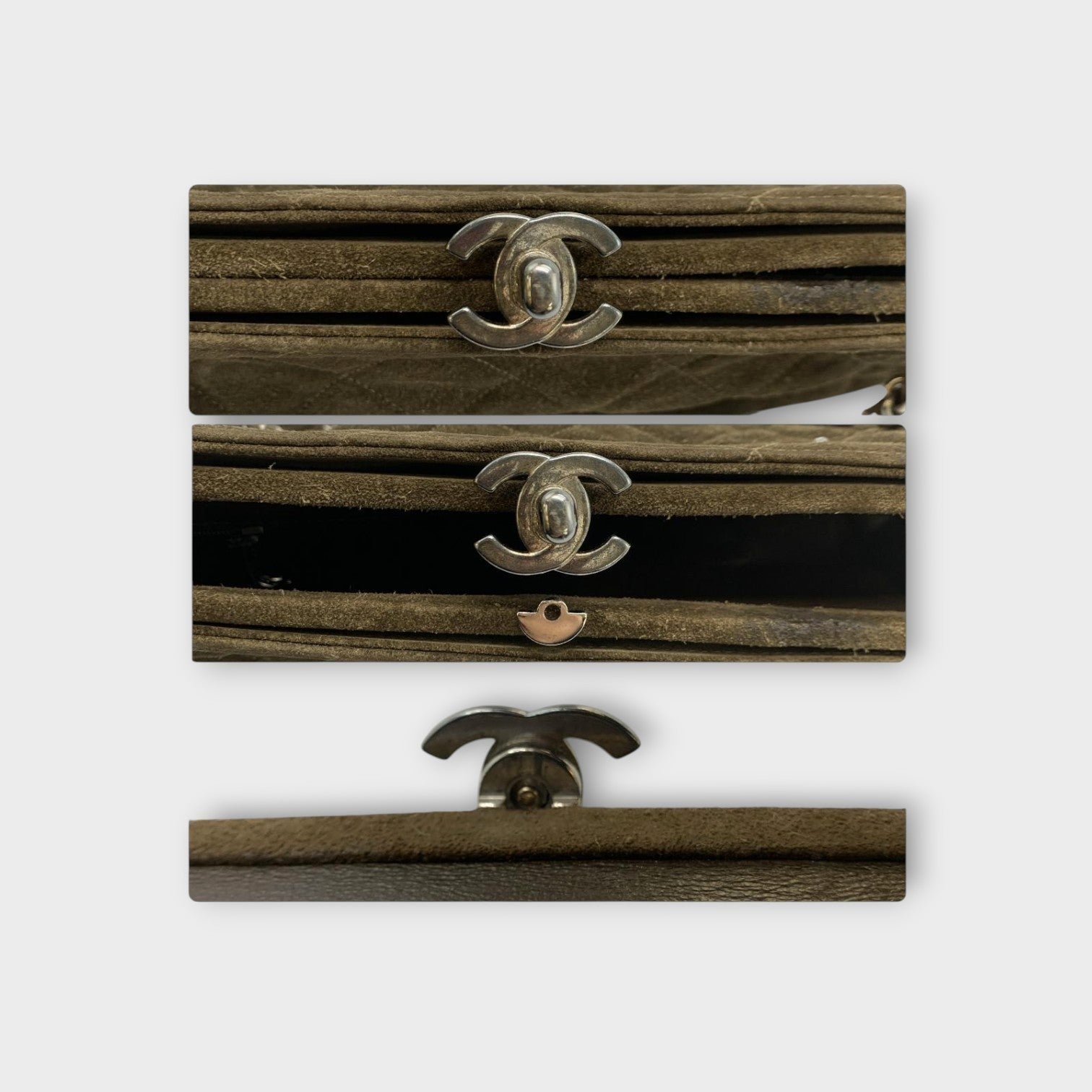 CHANEL Coco Mark Matelassé Suede Chain Shoulder Bag Brown Silver Hardware 【B】