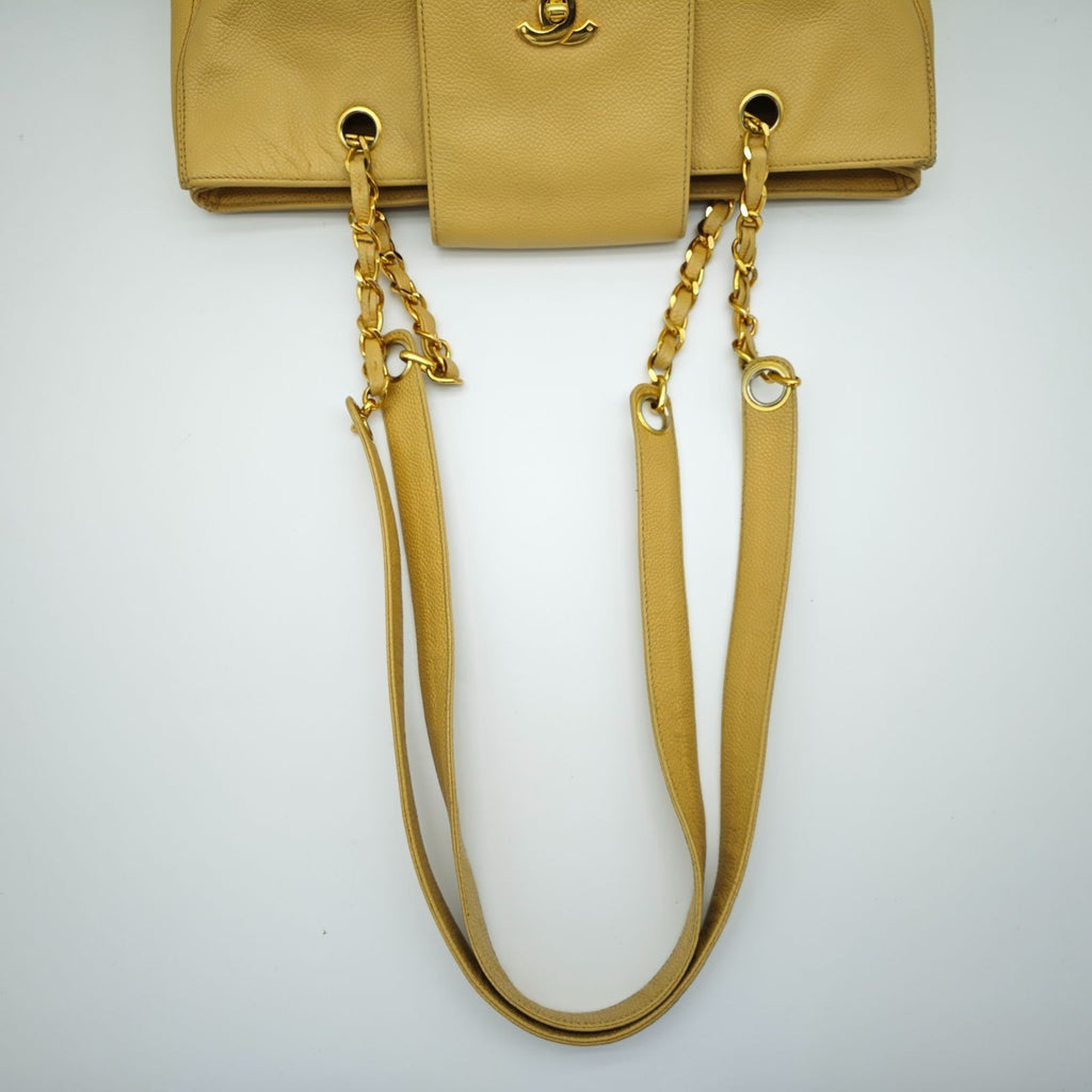 CHANEL Turnlock Chain Tote Bag Beige Women's