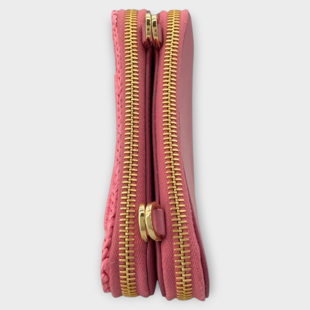 PRADA Triangle Shoulder 1NR015 Pink Gold Hardware Leather/Raffia Shoulder Bag
