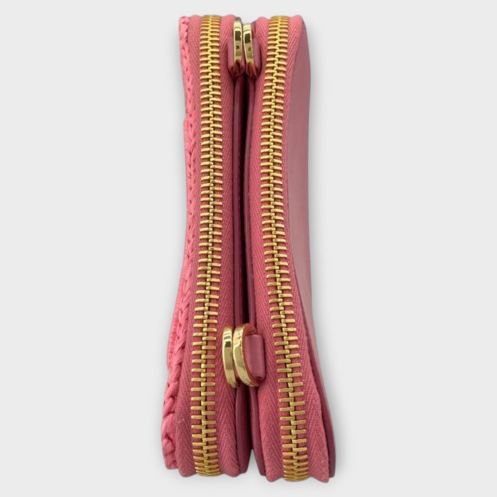 PRADA Triangle Shoulder 1NR015 Pink Gold Hardware Leather/Raffia Shoulder Bag