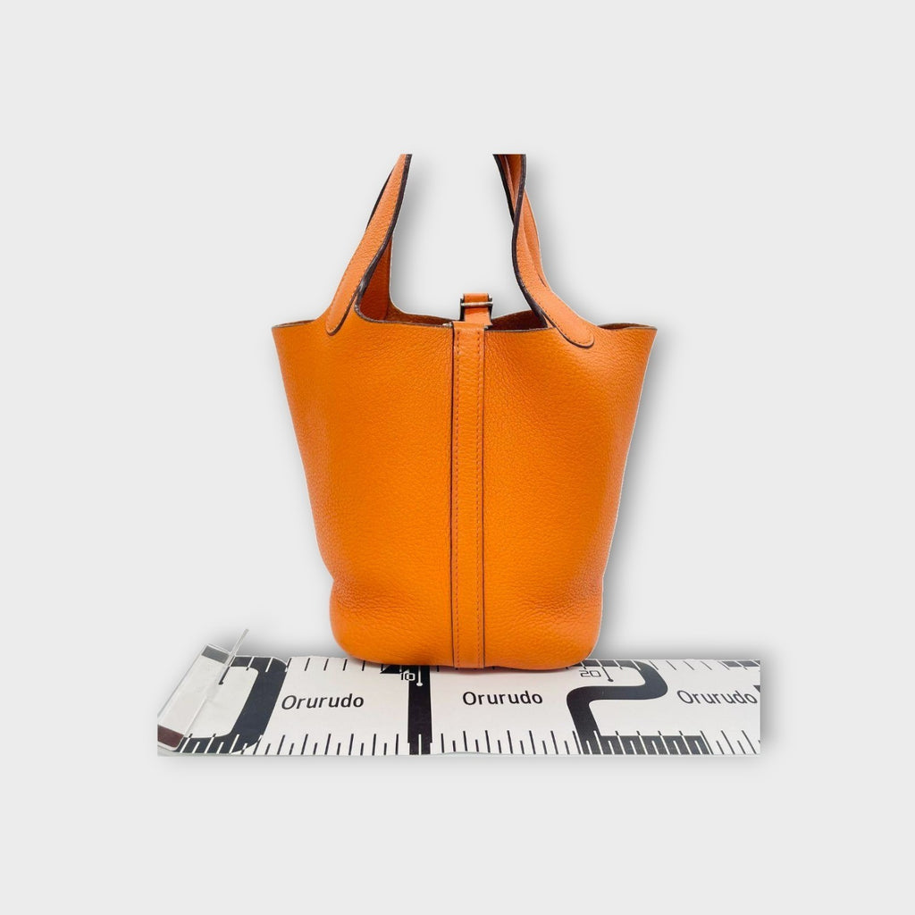 Hermès Picotin PM H Stamp Handbag Orange Leather Taurillon Clémence 【A】