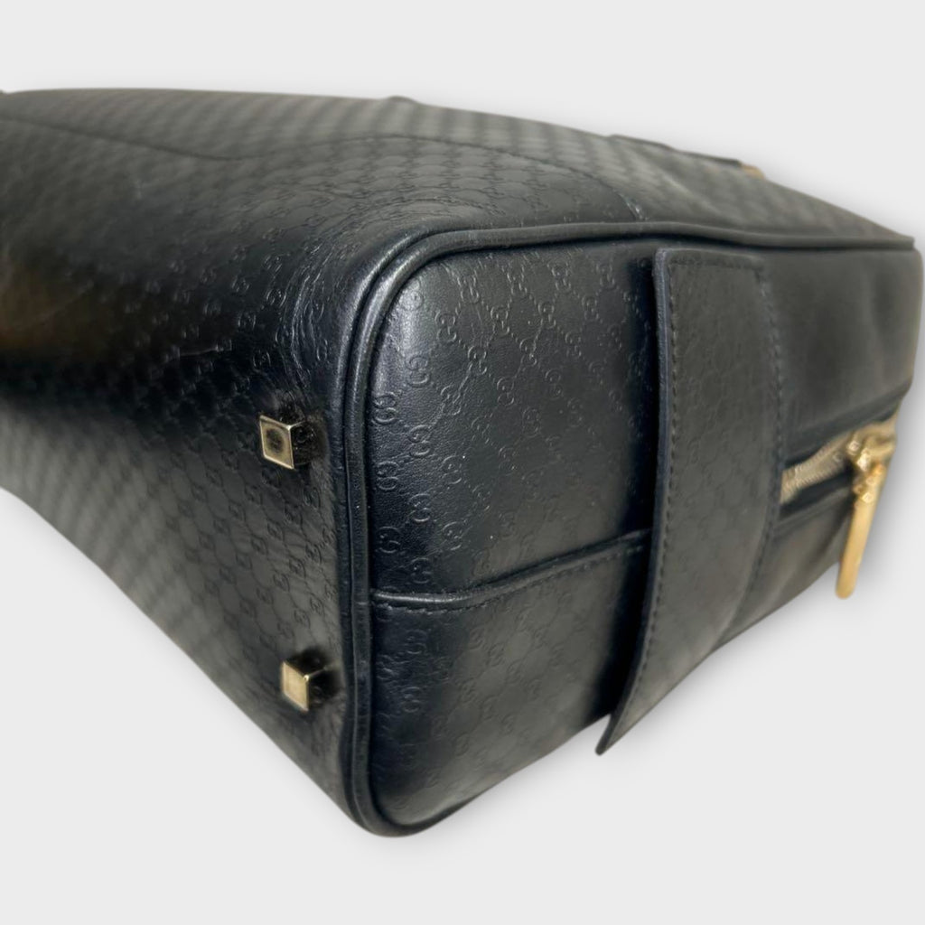 GUCCI Mini Boston Bag Handbag Logo Microguccissima Black Leather