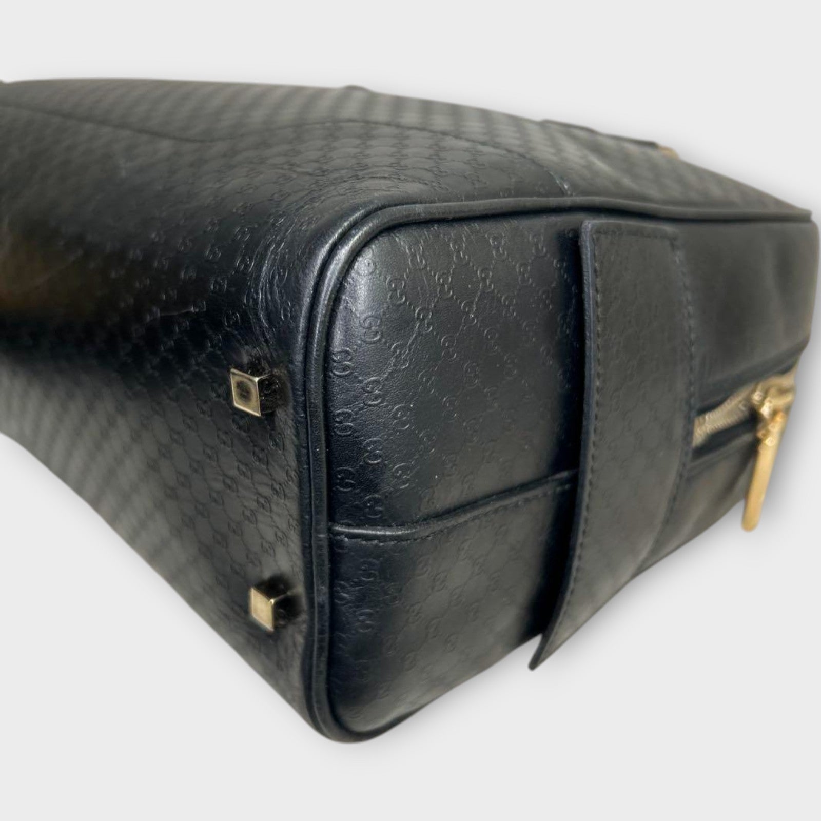 GUCCI Mini Boston Bag Handbag Logo Microguccissima Black Leather