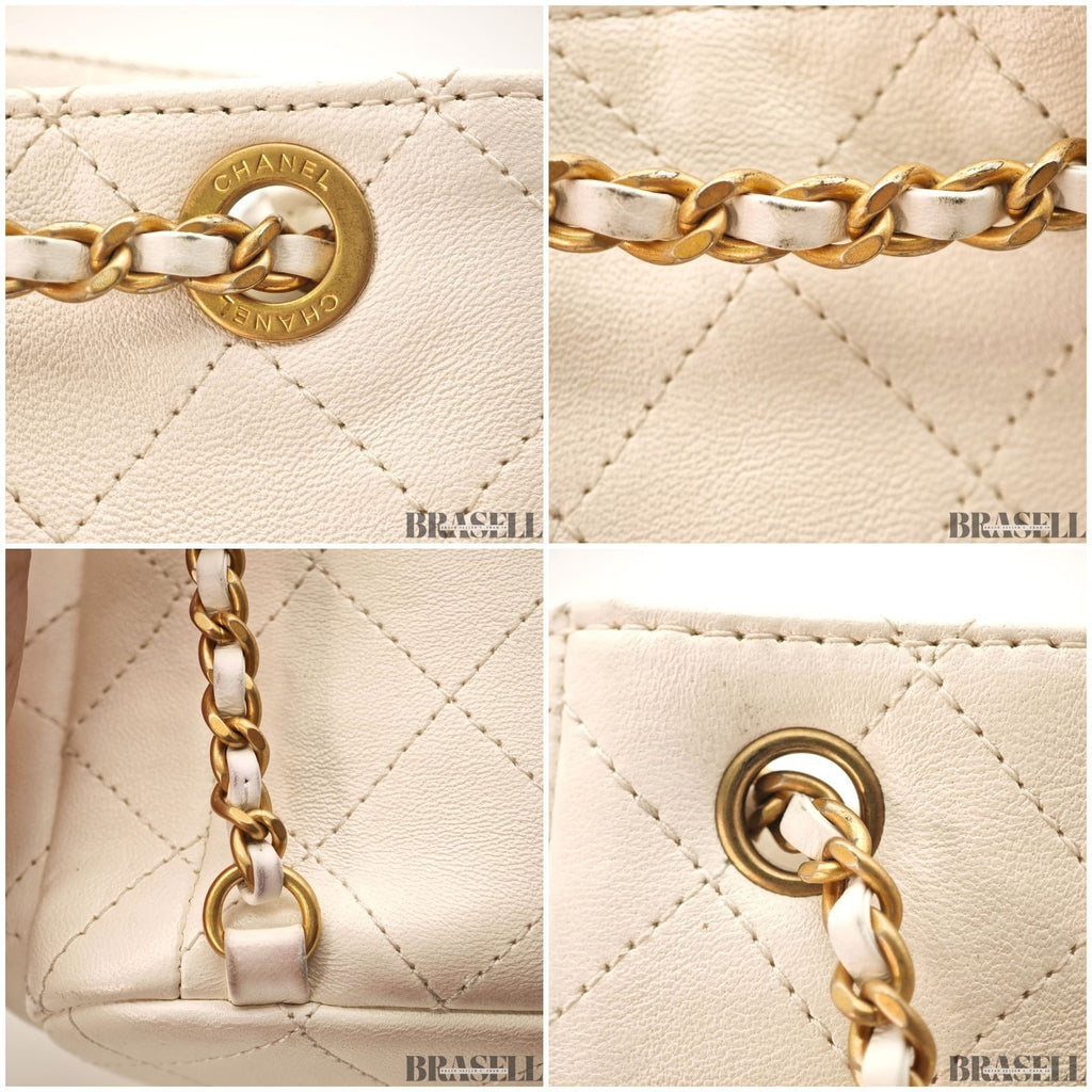 Chanel Matelassé Chain Backpack White Rucksack Bag Gold Hardware Women