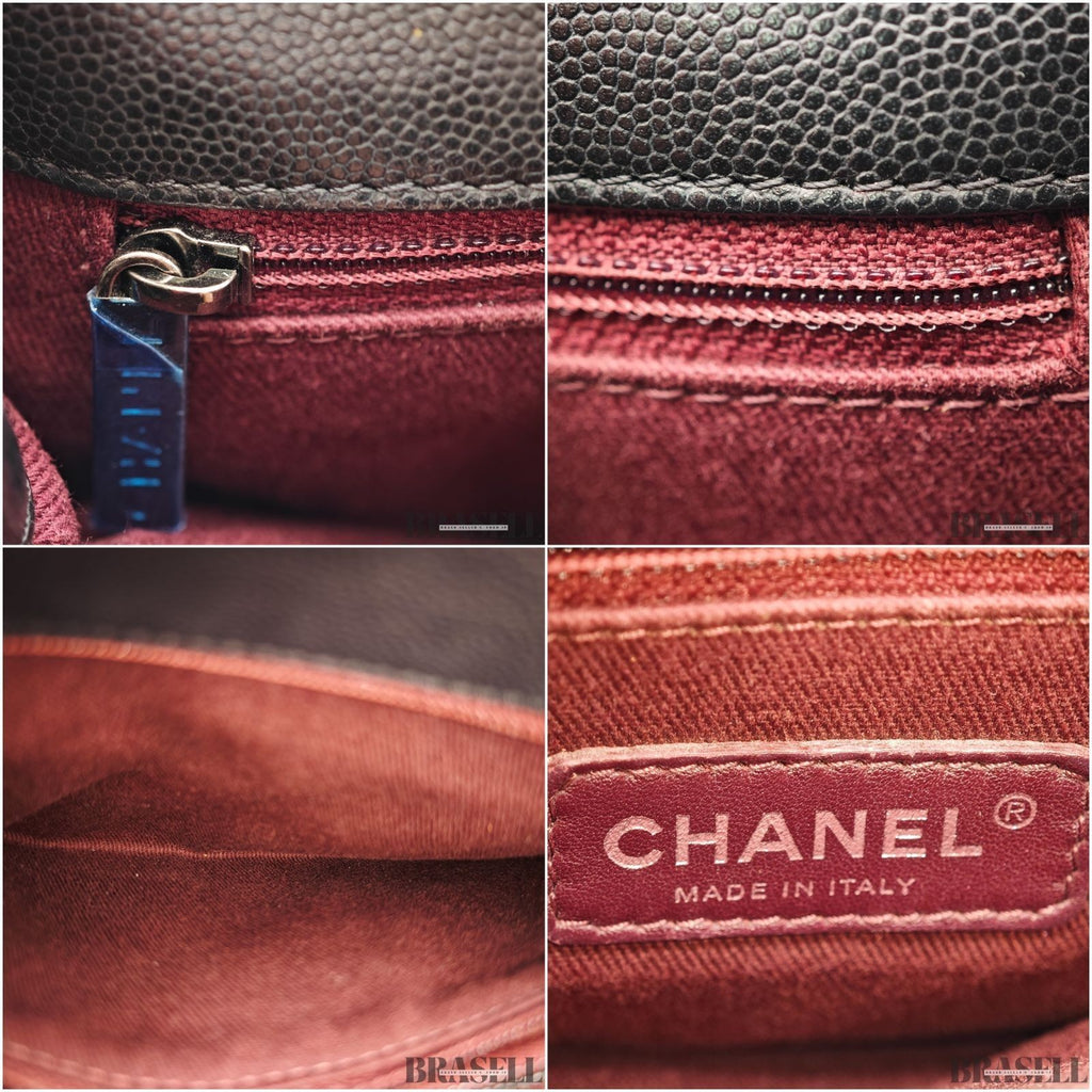 CHANEL Top Handle Matelasse 2Way Handbag Shoulder Bag Black Caviar Skin Women