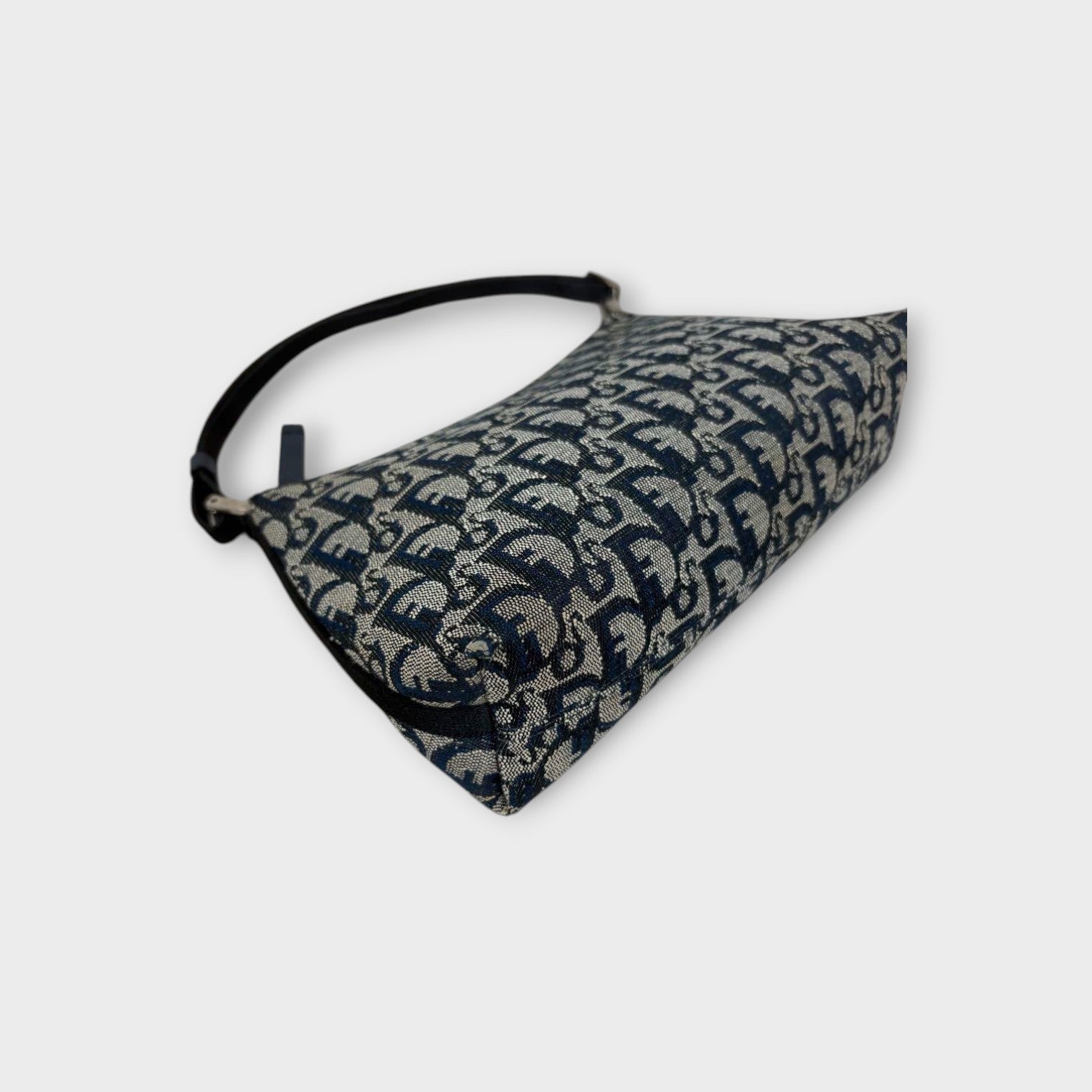 Christian Dior Trotter Accessory Pouch Shoulder Bag Navy Canvas Leather 【B】