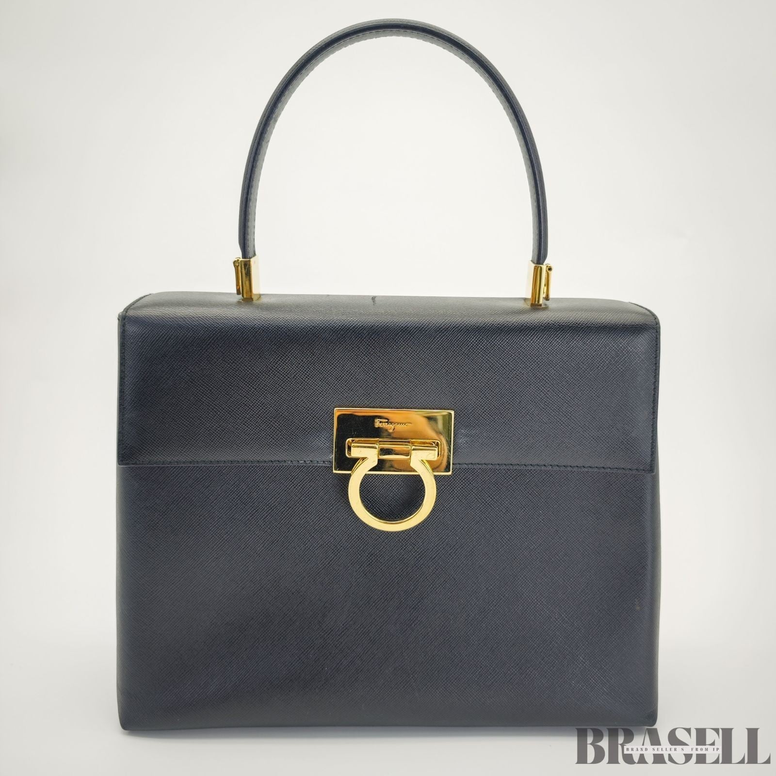 Ferragamo Gancini 2-Way Shoulder Bag Tote Bag Black with Shoulder Strap