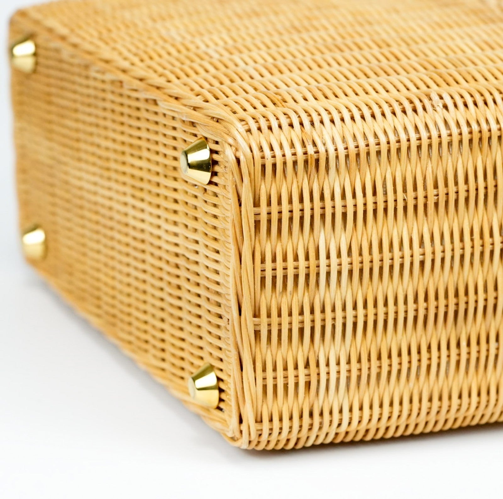 PRADA Canapa Wicker Basket Bag Rattan Raffia 2Way Beige White hand shoulder 【B】