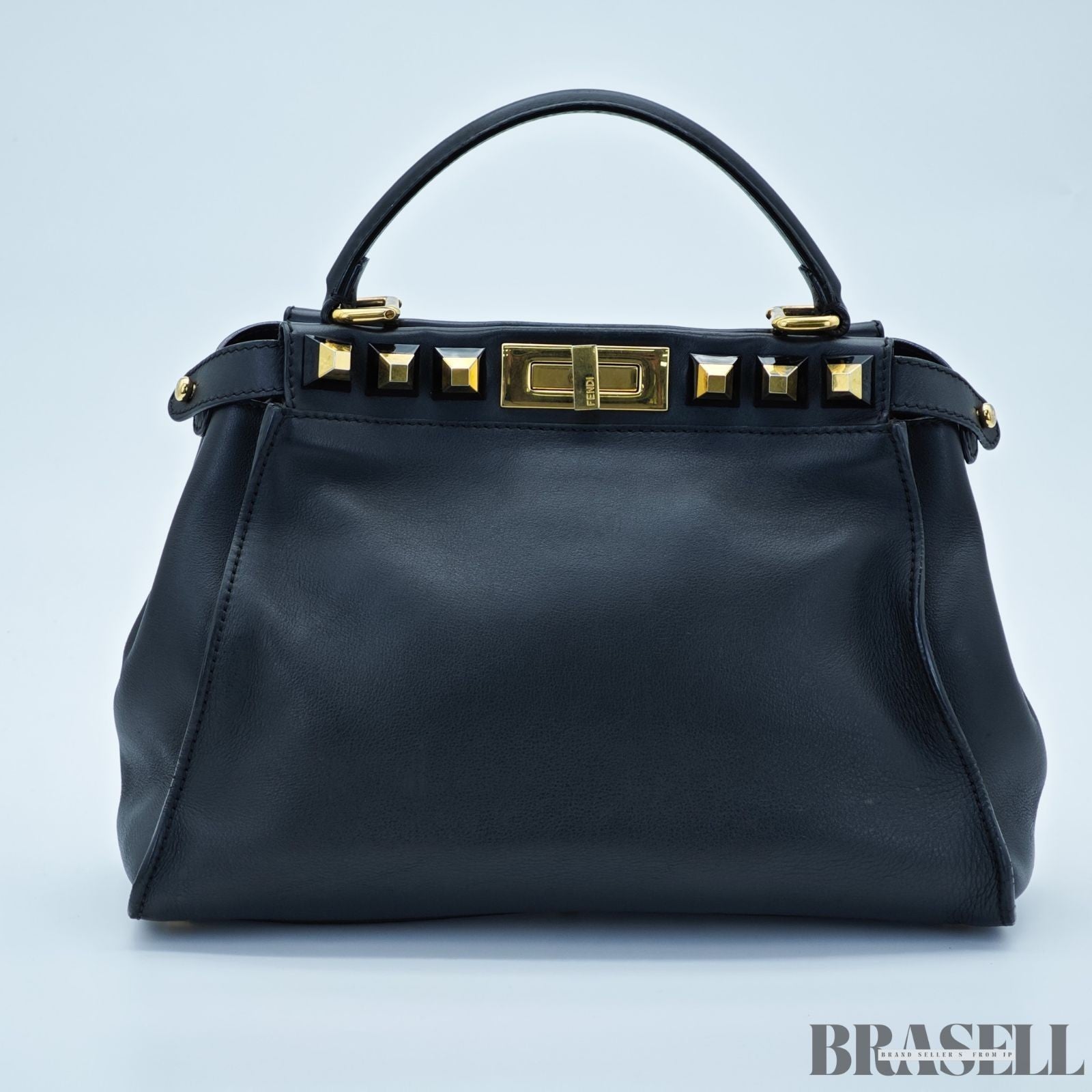 FENDI Peekaboo 8BN290 Large Black Leather Handbag Shoulder Bag Women’s