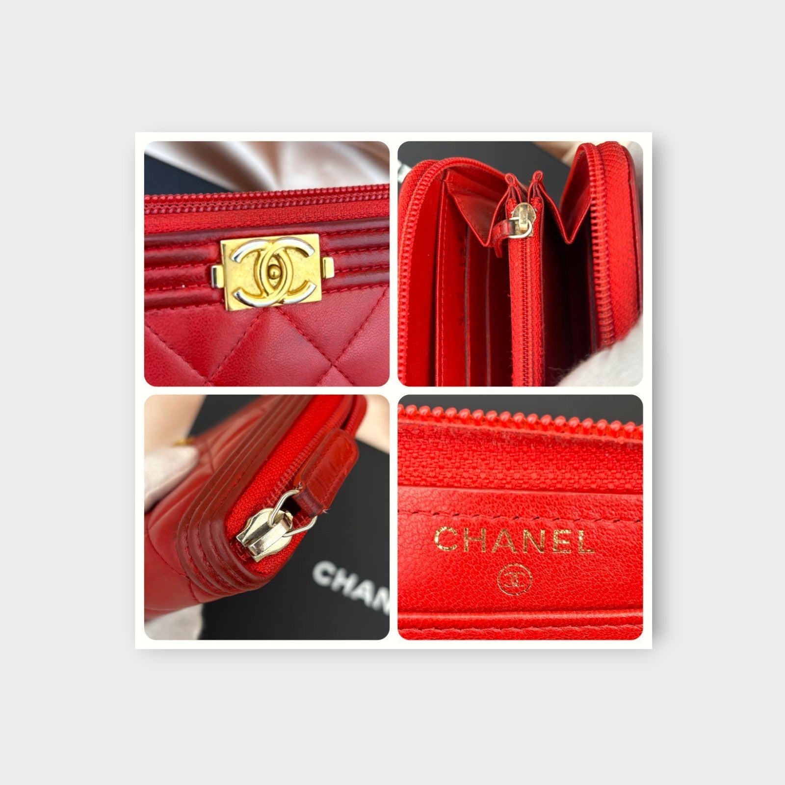 CHANEL Boy Chanel Long Wallet Round Zipper Red