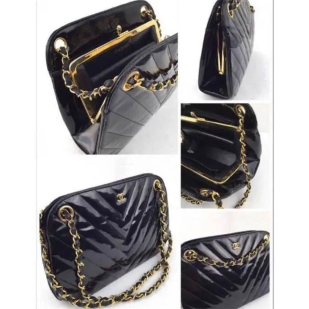 CHANEL Shoulder Bag Leather Rare Clasp Enamel Vintage